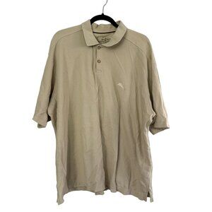 Vintage Tommy Bahama XXL Beige Pima Cotton & Polyester Polo Shirt Mens Short Sle